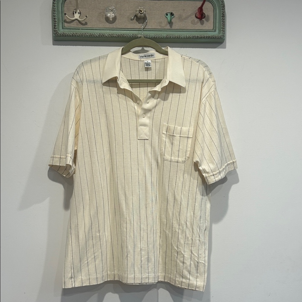 Pierre Cardin vintage 70s Cream Polo with Thin Black Stripes men’s xl cotton